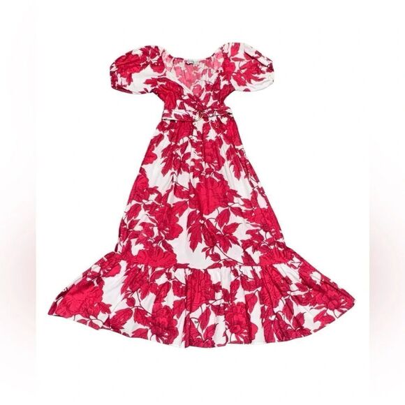 NWOT women’s LUSANA LEETA BELTED Rosa Reed & white floral midi DRESS xs small - Picture 4 of 10